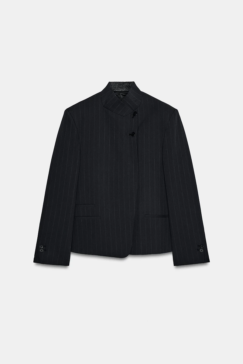 ZW COLLECTION PINSTRIPE HIGH NECK BLAZER