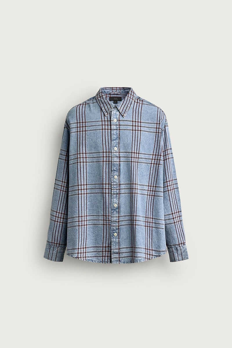 PLAID RELAXED-FIT DENIM SHIRT