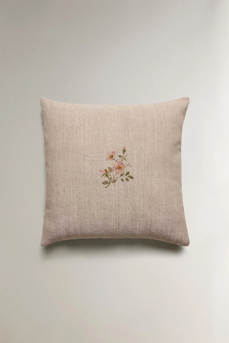 FLORAL LINEN THROW PILLOW COVER
