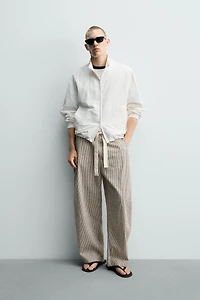 STRIPED WIDE FIT BELTED PANTS
