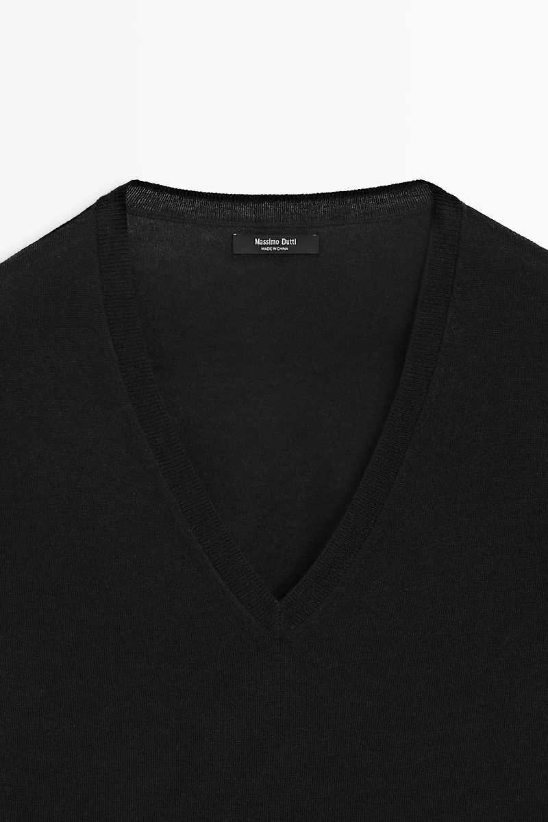 V-neck knit sweater