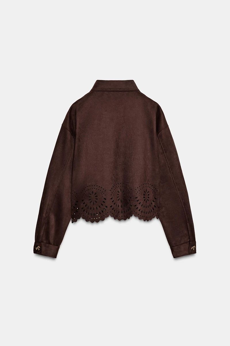 DIE-CUT HEM FAUX SUEDE JACKET