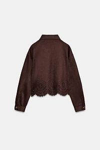 DIE-CUT HEM FAUX SUEDE JACKET