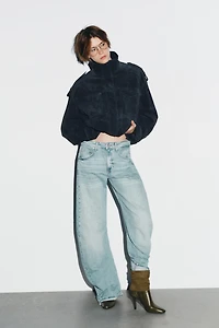 CRINKLED EFFECT LEATHER ANKLE BOOTS