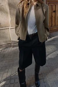 HOUNDSTOOTH BOMBER JACKET WITH SHOULDER PADS