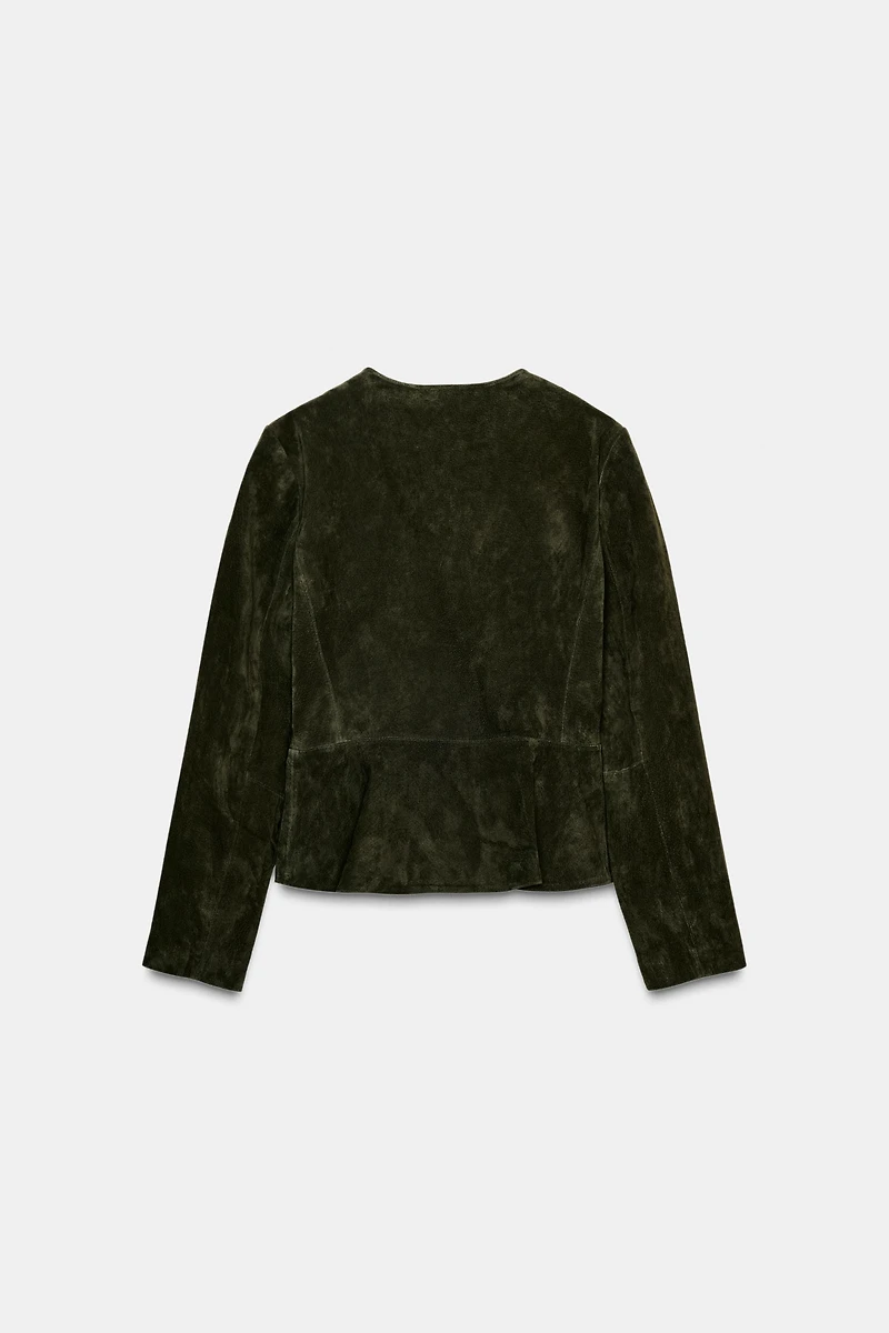 100% LEATHER FLARED HEM JACKET