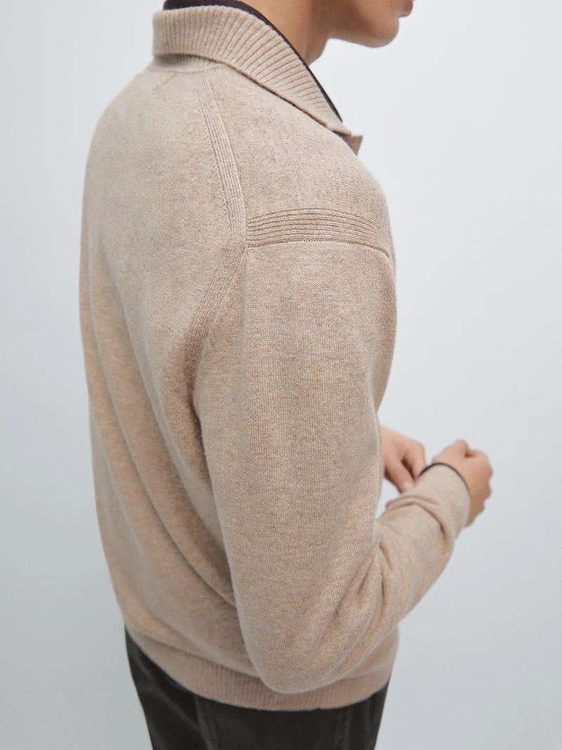 Wool V-neck knit polo sweater