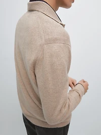 Wool V-neck knit polo sweater