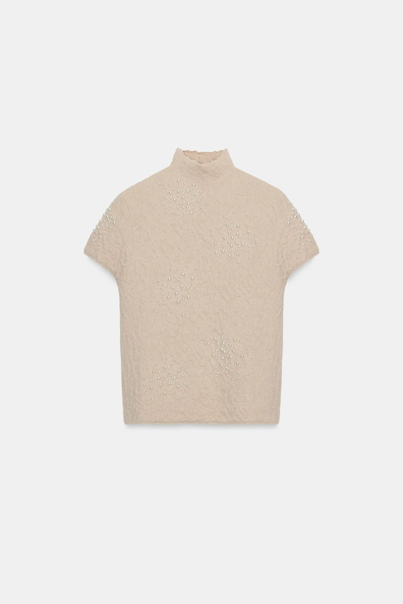 TOP EN MAILLE À PERLES EFFET FROISSÉ