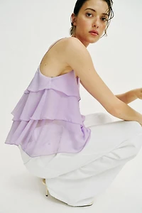 BEADED RUFFLE STRAP TOP