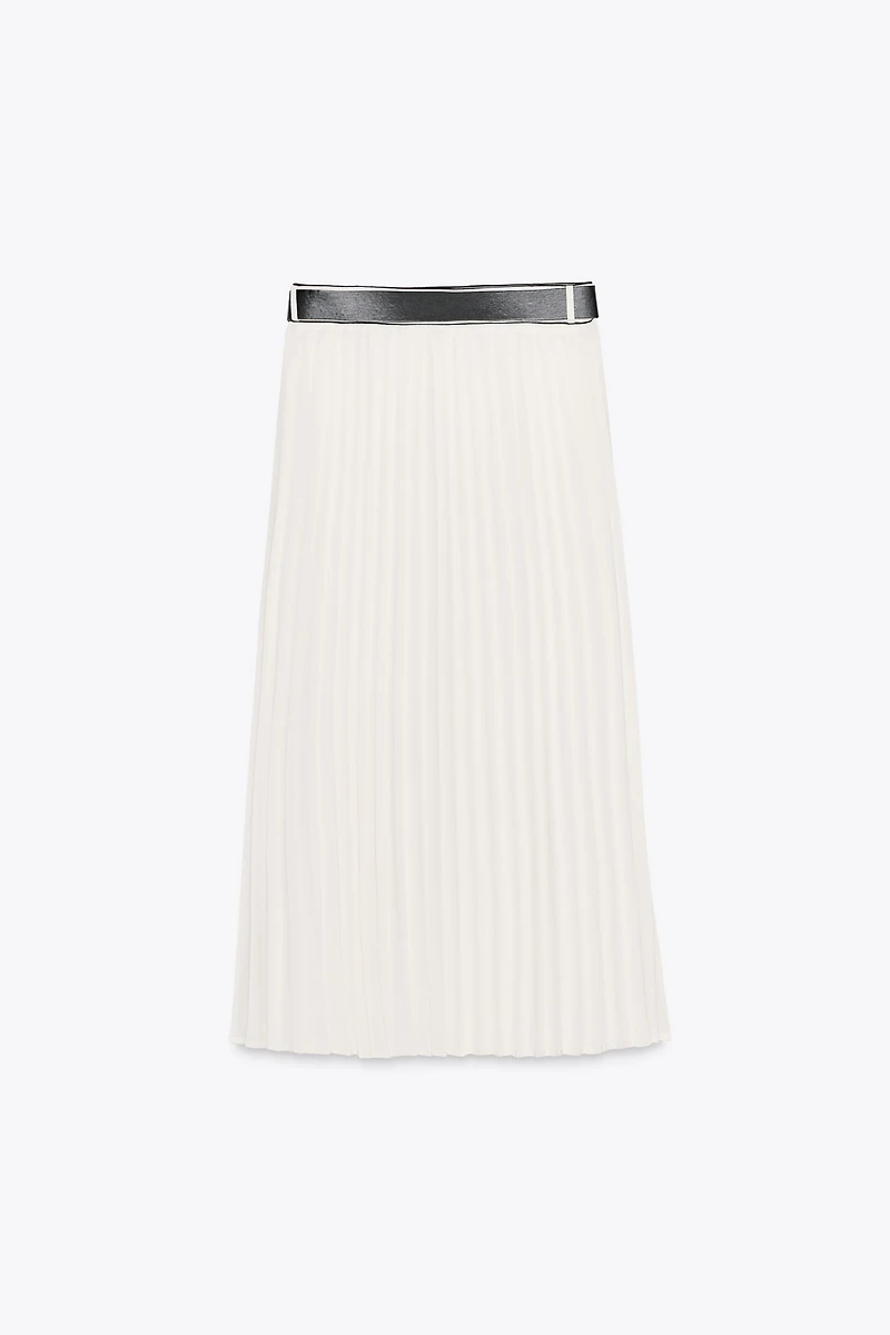 BELTED PLEATED MIDI SKIRT