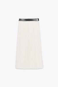BELTED PLEATED MIDI SKIRT