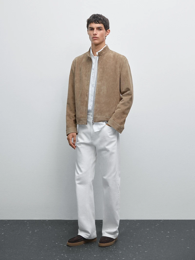 Veste courte en cuir caprin finition daim