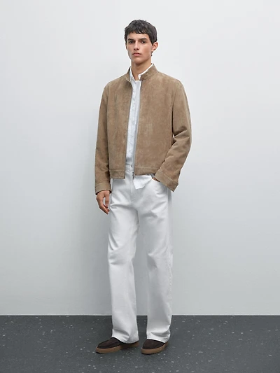 Veste courte en cuir caprin finition daim