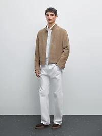 Veste courte en cuir caprin finition daim