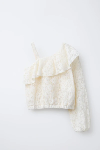 TOP ASYMÉTRIQUE VOLANT DENTELLE