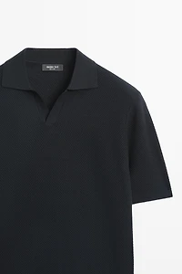 Cotton blend knit V-neck polo shirt