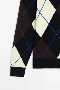 100% Cotton Argyle Knit Sweater