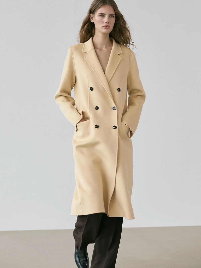 Manteau long croisé en laine mélangée