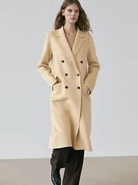 Manteau long croisé en laine mélangée