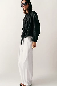 FAUX LEATHER BELTED JACKET