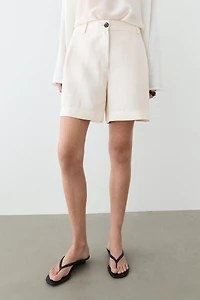 Short plissé 100 % lin