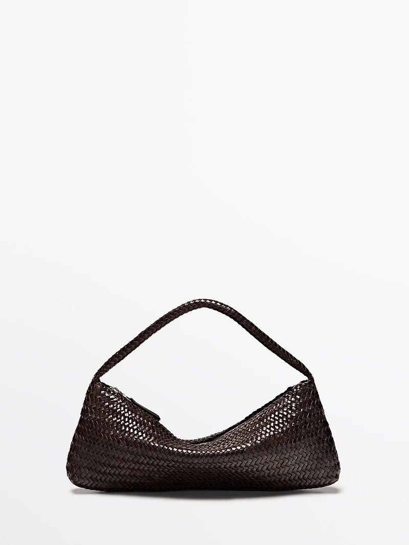 Nappa leather woven croissant bag