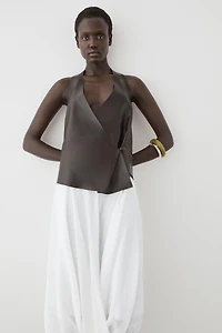Nappa leather wrap top