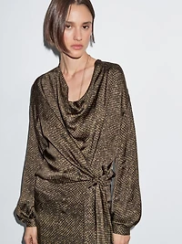 Long flowing printed dress with knot detail