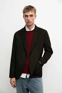 Double-layer wool blend blazer