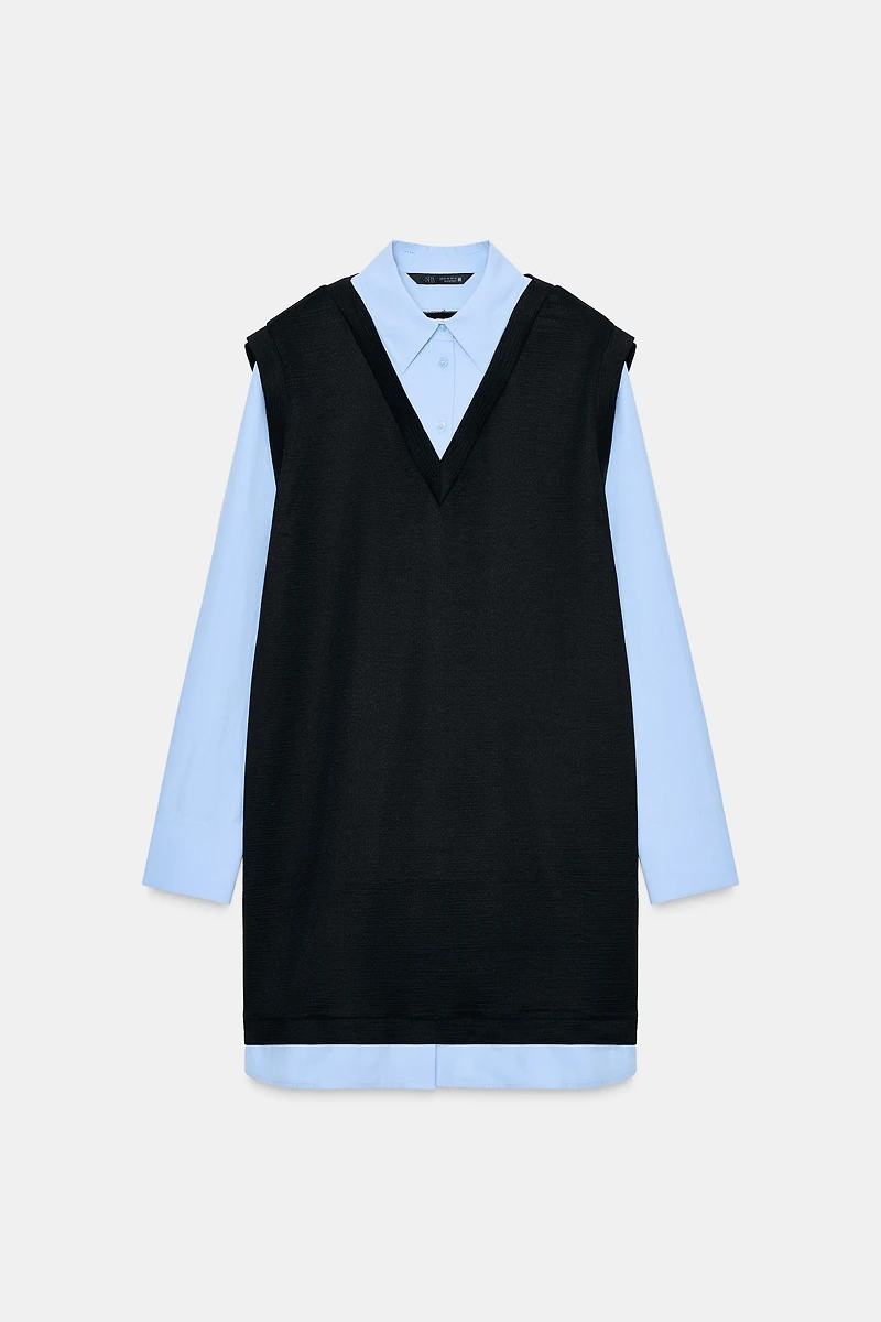 COMBINED POPLIN MINI DRESS