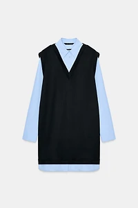 COMBINED POPLIN MINI DRESS