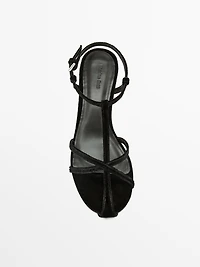 Velvet heeled cage sandals