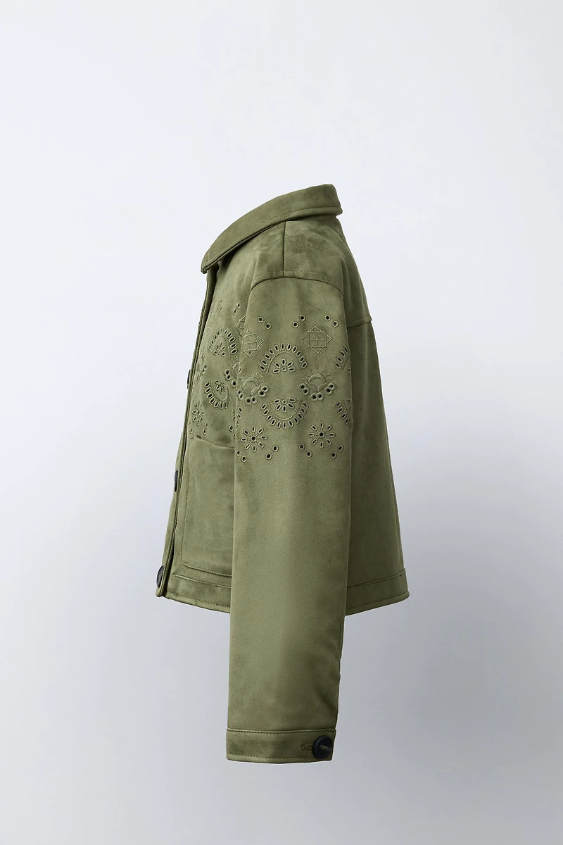 EMBROIDERED FAUX SUEDE JACKET