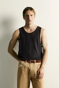 RELAXED FIT VISCOSE LINEN TANK TOP