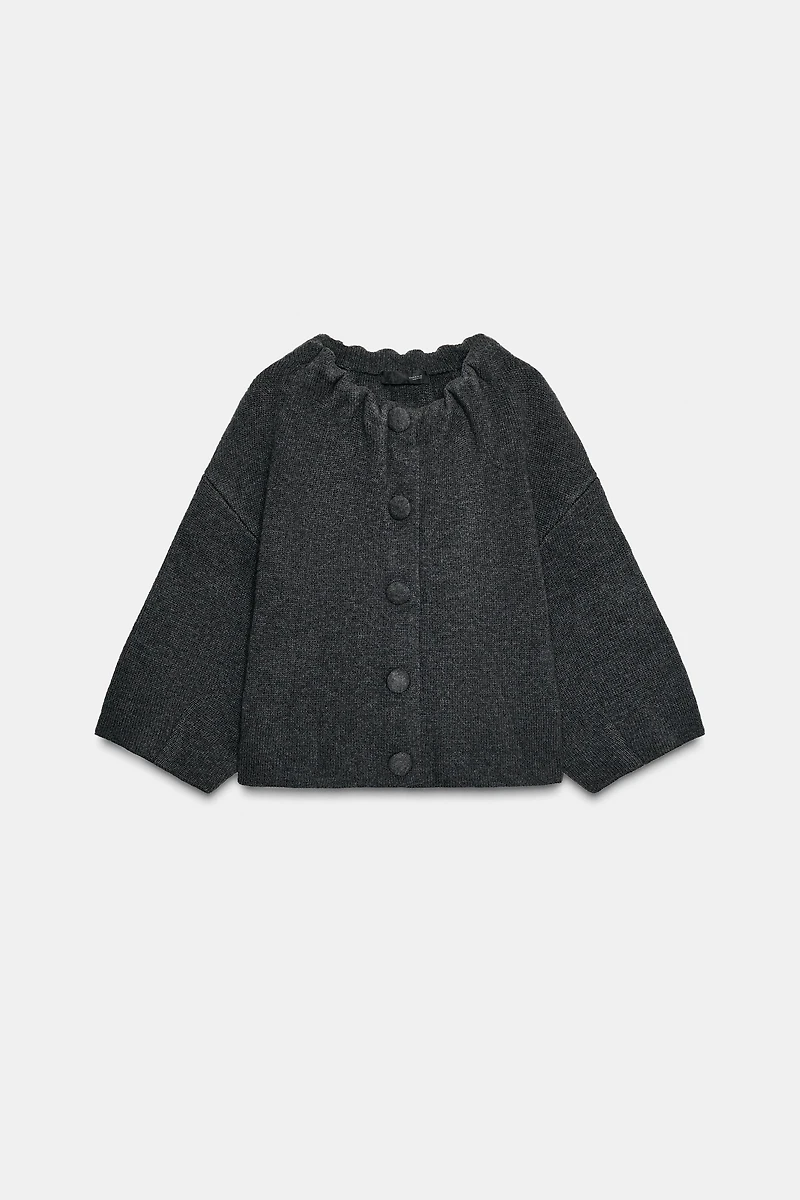WOOL BLEND BOMBER JACKET WITH RUFFLES AT NECK