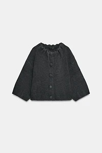 WOOL BLEND BOMBER JACKET WITH RUFFLES AT NECK