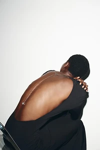 DRAPED MIDI DRESS WITH JEWEL BACK DETAIL