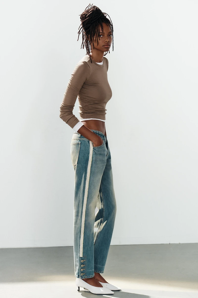 TRF MID-RISE STRAIGHT LEG SIDE STRIPE JEANS