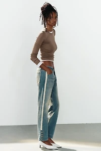 TRF MID-RISE STRAIGHT LEG SIDE STRIPE JEANS