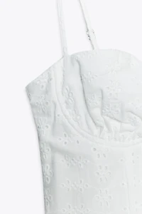 EMBROIDERED EYELET CORSET MIDI DRESS
