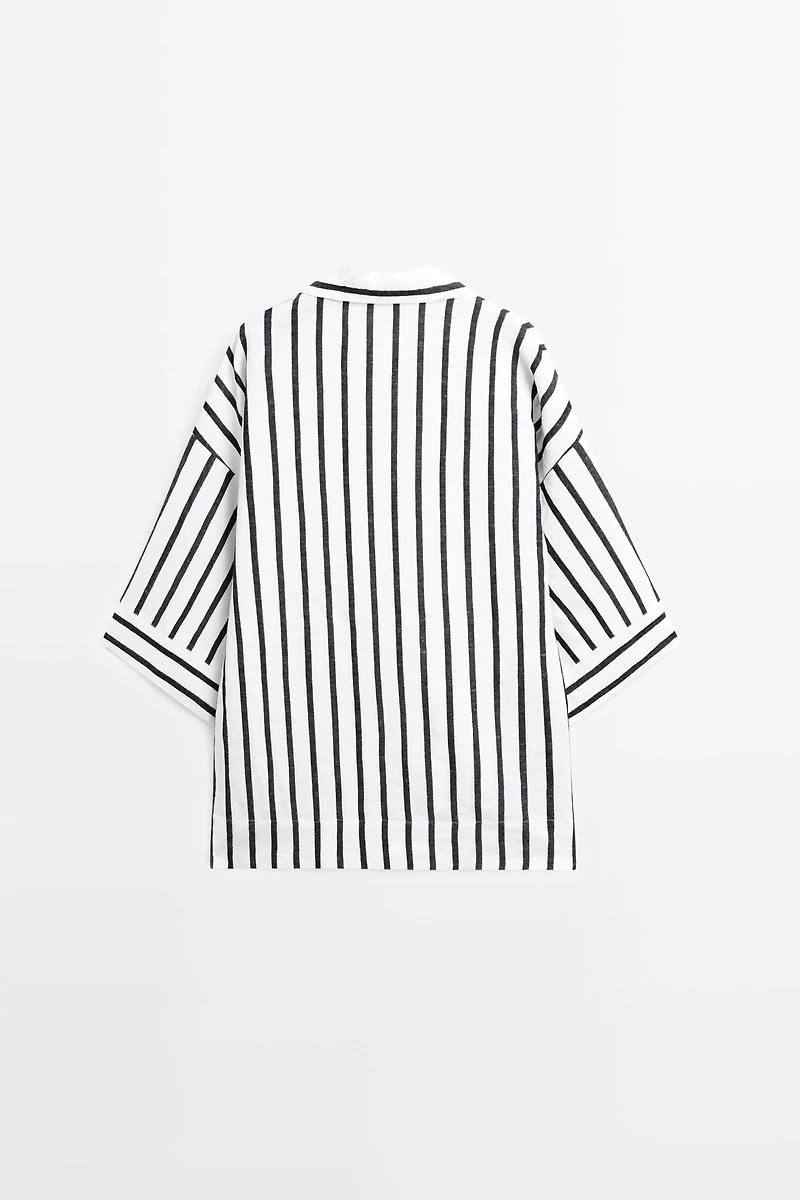 Striped oversize linen blend shirt