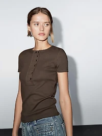 Cotton blend T-shirt with chest detail