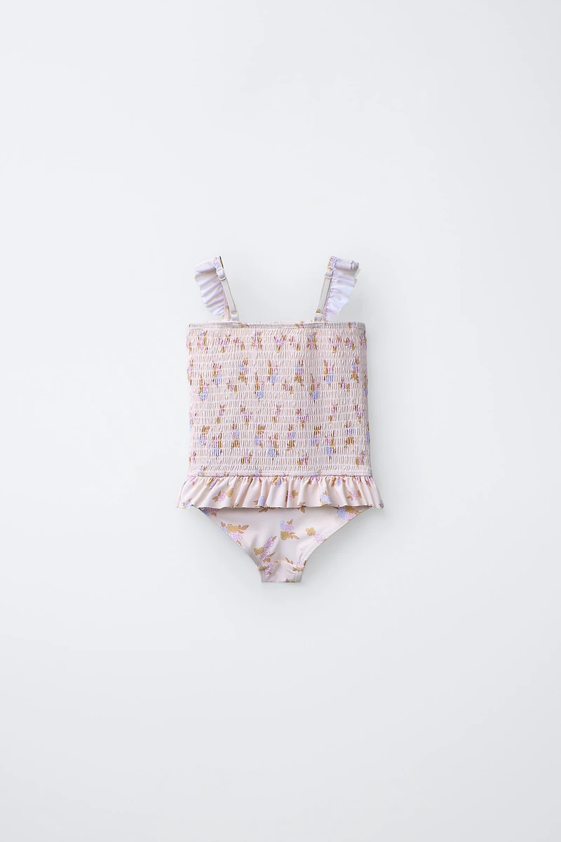 1-6 YEARS/ FLORAL PRINT SMOCKED SWIMSUIT