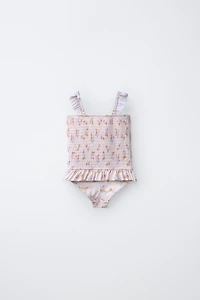 1-6 YEARS/ FLORAL PRINT SMOCKED SWIMSUIT