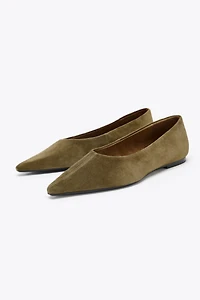 SPLIT LEATHER POINTED TOE BALLET FLATS