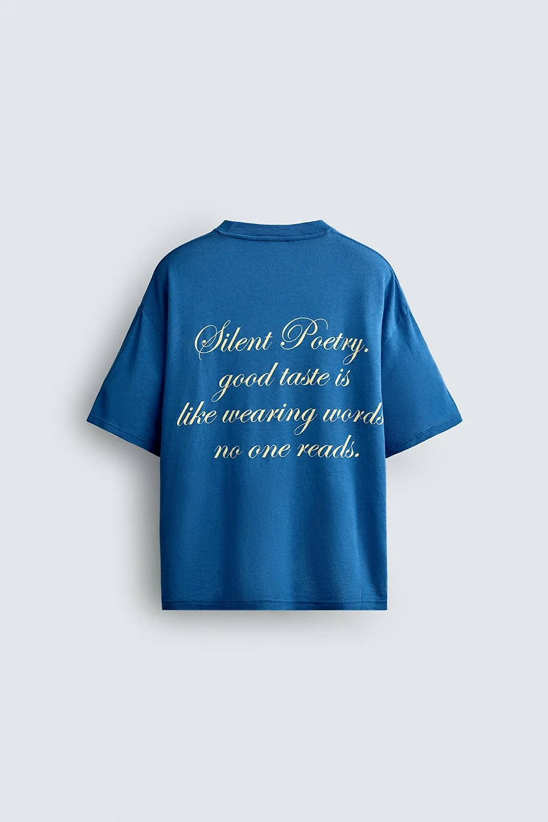 LINEN BLEND PRINTED TEXT T-SHIRT