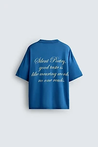 LINEN BLEND PRINTED TEXT T-SHIRT