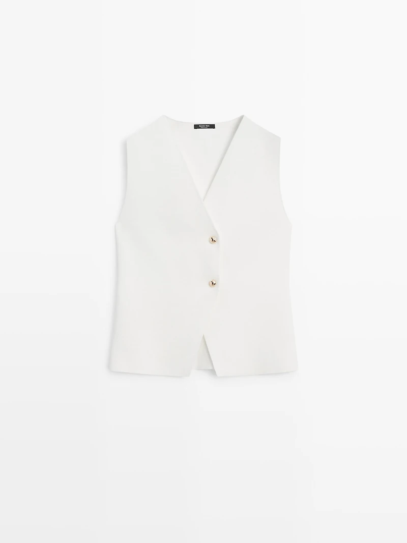 Knit V-neck vest with buttons
