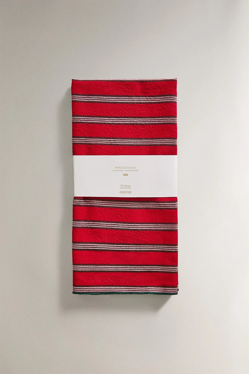 LOT TORCHON COTON TEINT EN FIL NOËL (LOT DE 2)